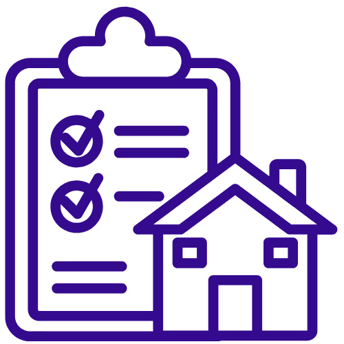 Icon of a checklist and a house, symbolizing project planning and compliance with construction standards.