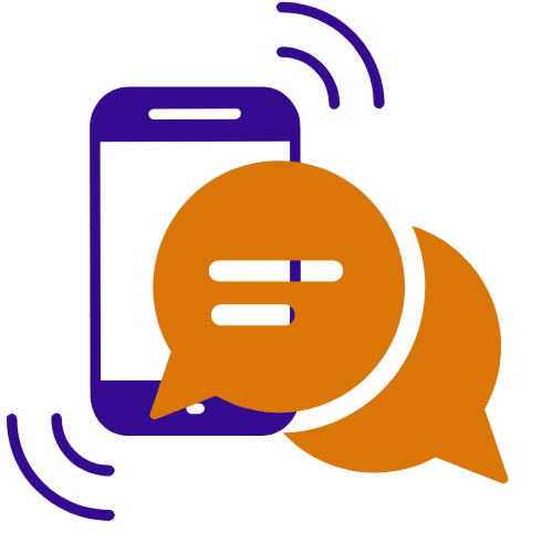 Speech bubbles over a smartphone, symbolizing mobile contact.